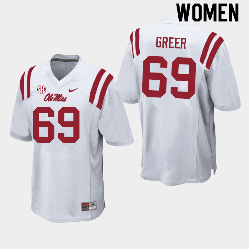 Women #69 Jack Greer Ole Miss Rebels College Football Jerseys Sale-White - Click Image to Close